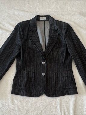 Elegance Paris Black Pinstripe Cotton 2pc Pant Suit GB 12 Formal